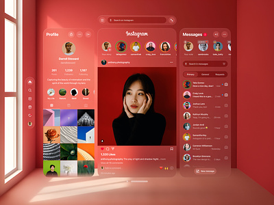 Instagram — Apple Vision Pro Spatial UI (Part 1) apple design apple vision os apple vision pro ar design augmented reality glassmorph instagram instagram ui product design social social media spatial ui ui ux virtual virtual reality vision pro vision pro ui visionos vr