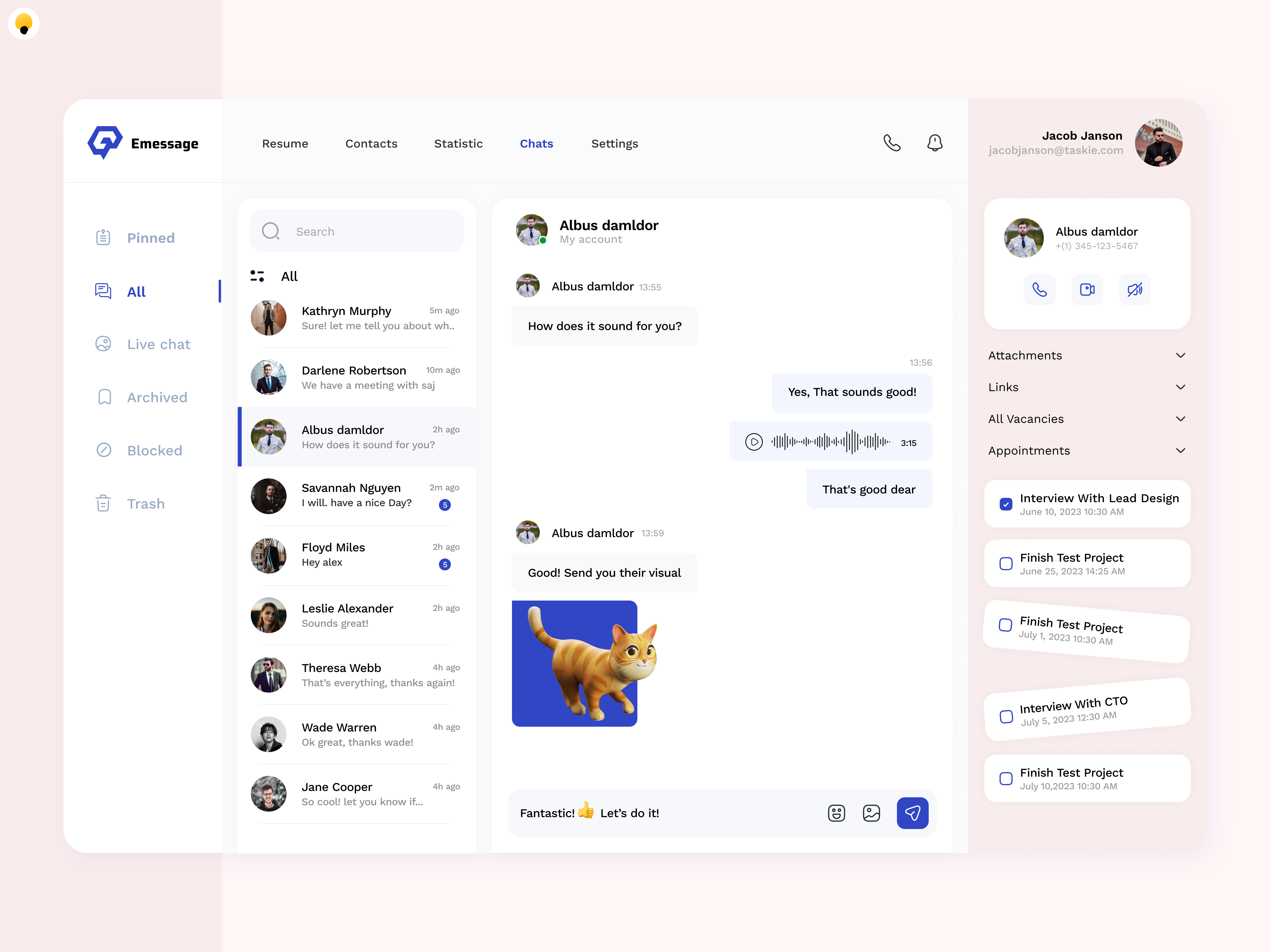 Message Chat Dashboard Web Design chat chatbot dashboard design light mode message talking ui website