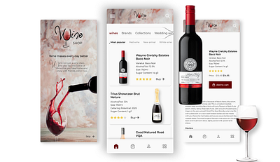 wine shop app app design ecommerce homepage mobile app onboarding product design product page ui design wine wine app wine shop