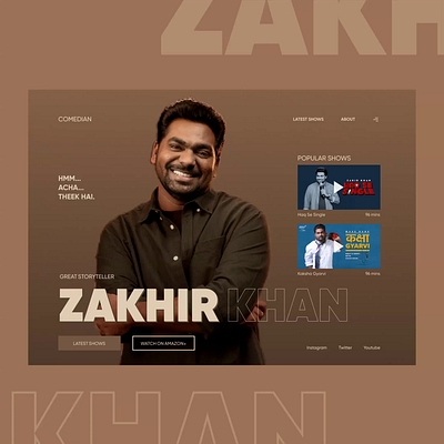 Zakhir Khan Motion Web Header animation branding comedy design landing page minimal motion graphics portfolio portfolio website ui ui design website zakhir zakhir khan