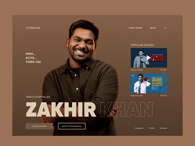 Zakhir Khan Motion Web Header animation branding comedy design landing page minimal motion graphics portfolio portfolio website ui ui design website zakhir zakhir khan