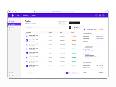 Online Purchase Management Dashboard dashboard online shop web app order management web app page view payment details payment history payment list dashboard purchase details saas dashboard table dashboard web app table view total purchase transaction list ui design ux design web app