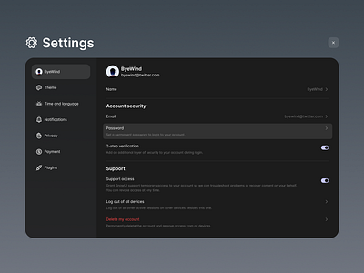 Settings - SnowUI dashboard ui kit design system