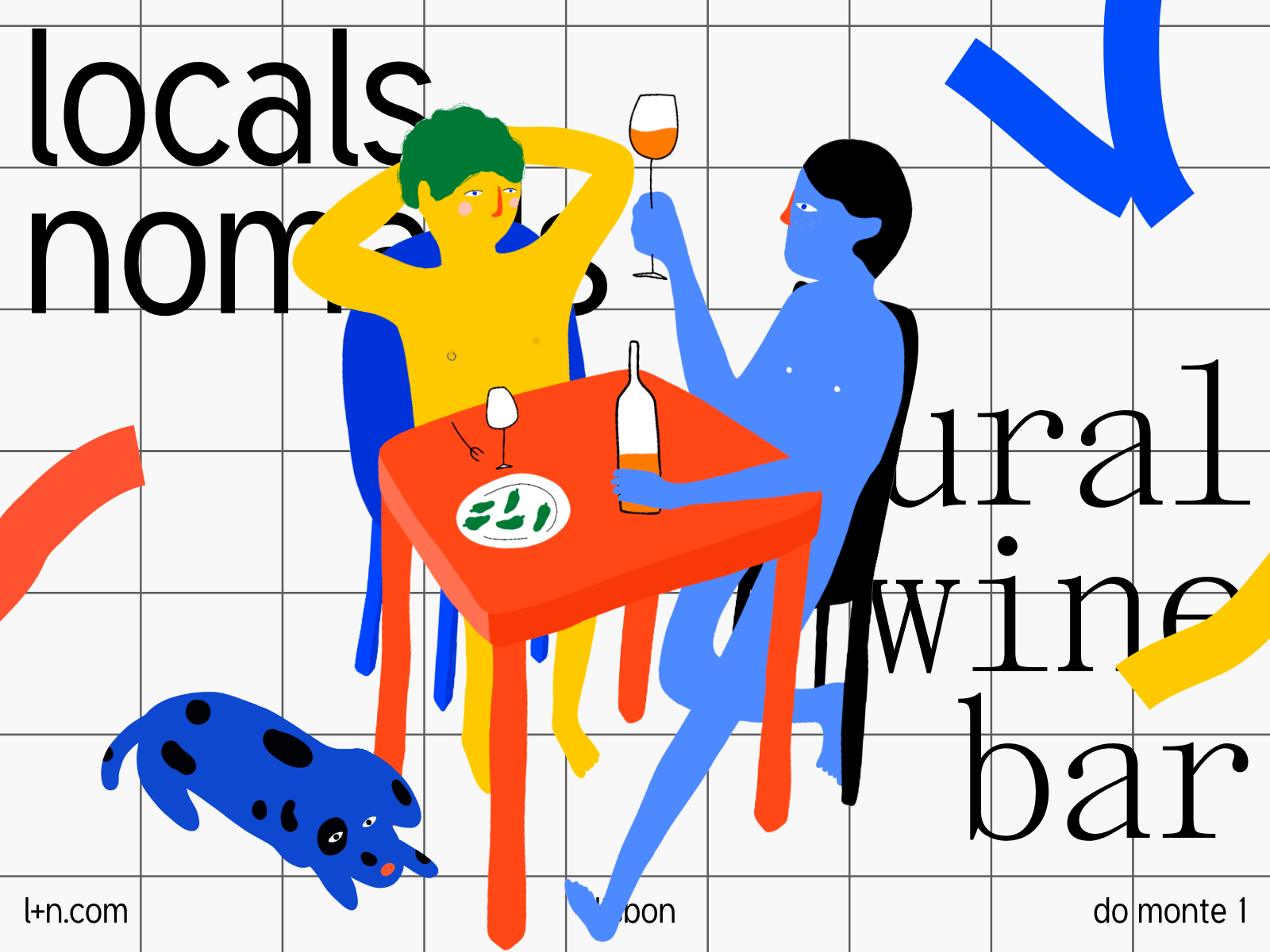 Locals & Nomads alcohol cafe colorful cuisine drinks fastfood glass illustration lisbon logo design menu motion graphics natural wine nomad redis restaurant restaurant branding service industry tile wine bar