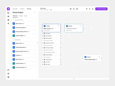 Dynamic Data Flow build builder canvas complex connect connection dashboard data deploy drag and drop flow interface path pipeline progress steps ui user interface ux web