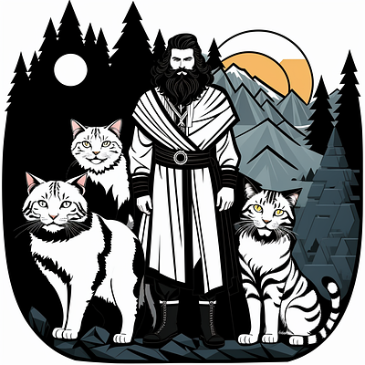 man and his cats cats forest illustration vector