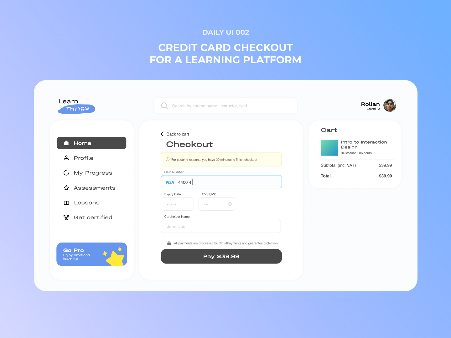 Credit card checkout form for an E-learning platform by Rollan Maratov ...