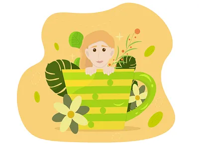 Leaves and character charachter cup flowers gardening illustration leaves stars tropic leav