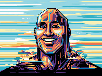 The Rock blue bodybuilder digitalart funny illustration mountain muti portrait portrsitillustration rock the rock yellow