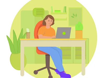 Freelancer illustration coffee freelancer green home home leaves plants work