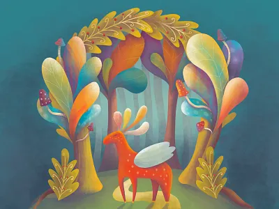 Magic forest children illustration deer forest illustration illustration for kids kids magic