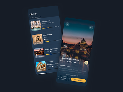 City tour guides mobile app airbnb app booking colorful colors concept dark design glass interface museum music netflix player spotify ticket travel ui ux wireframes