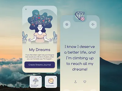 Positive Affirmations Design App affirmations app color design dreams illustration inspiration journal life list meditation motivation natural positive zen