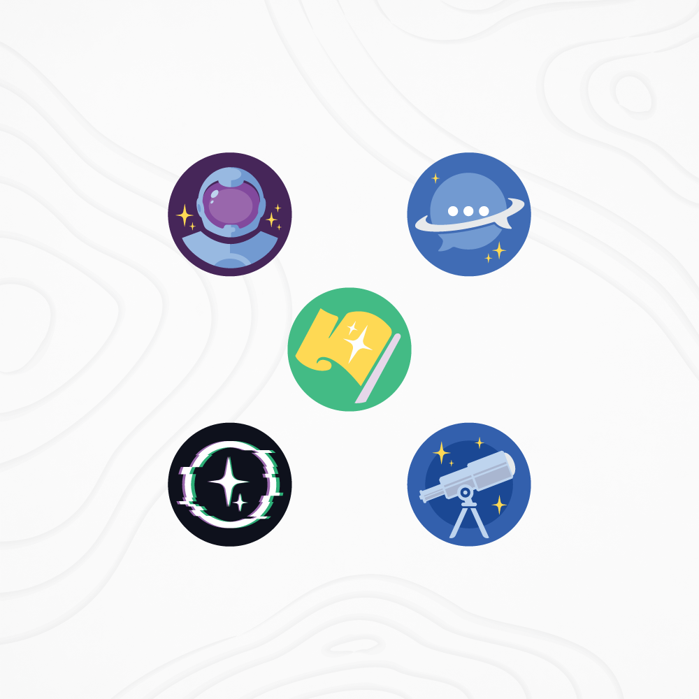 Outta this World Badges achievement alien badge corporate cosmos graphic design icons illustration minimal planets space vector