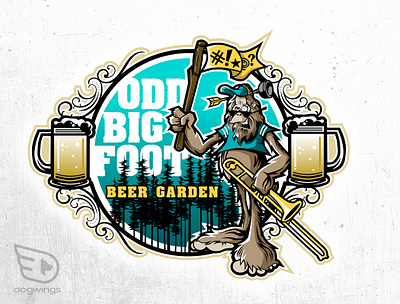 Logo design beer garden big foot chipdavid dogwings drawing graphic design illustration logo oddity vector weird