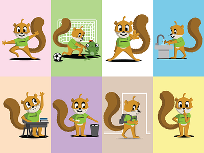School Squirrel backpack cute dance elementary fun mascot quirky raise hand school shh soccer squirrel stop trash washing hands