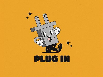 Plug In character electric fun graphic design illustration minimal old plug simple stars typeface vintage