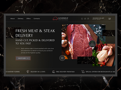 Gourmeat - online store concept delivery ecommerce food fooddelivery hero mainscreen meat onlinestore shop store ui web webdesign