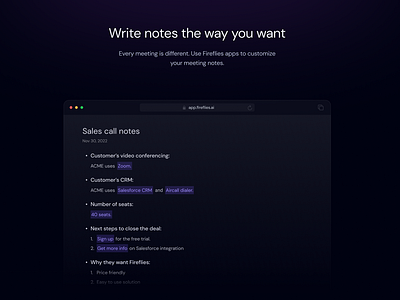 AskFred AI Meeting Assistant - Landing Page Section ai ai assistant app chatgpt dark dark theme design gpt landing page meetings opneai purple transcript ui ux website