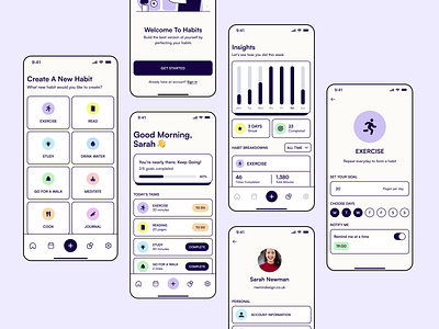 Brutalist Style - Mobile Habit Tracking App app app design brutalism brutalist clean habit tracker habits ios app mobile app modern neobrutalism pastel colours tasks ui ux