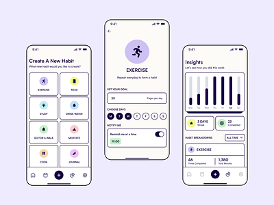 Brutalist Style - Mobile Habit Tracking App app app design brutalism brutalist clean habit tracker habits ios app mobile app modern neobrutalism pastel colours tasks ui ux