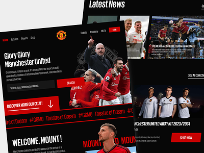 [Redesign] Manchester United Landing Page business website clean dark mode design figma football interface landing landing page man utd manchester united minimal modern sport sports sports website ui ux web website