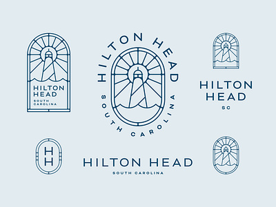 Hilton Head — concept badge beach brand identity branding hilton head hospitality hotel icon identity mark lighthouse line art logo merchandising nautical ocean resort seal series stained glass symbol