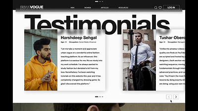 Urban vogue web design prototype (Figma) aesthetic darkmode design fashion figma glassmorphism graphic design illustration men minimal prototype slider ui urban ux vogue website women