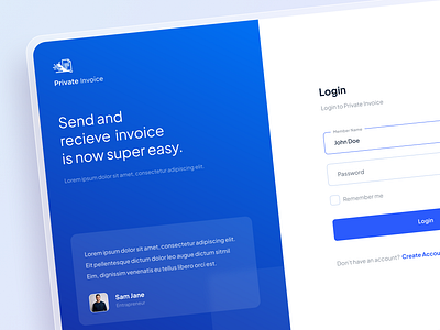 Private invoice - Login Dashboard admin panel admin ui analytics b2b blue branding logo c2c chart creative dashboard crm dashboard ui dashbord login modern dashboard onboarding product design saas splash webapp