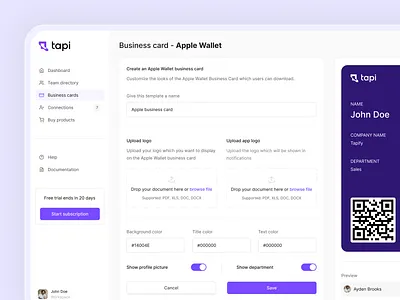 Tapi - Webapp business card form admin panel admin ui analytics b2b blue branding logo businesscard c2c chart clean creative dashboard crm dashboard ui dashbord modern dashboard product design purple saas ui webapp