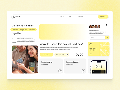 Landing Page for Digital Banking 'Product' banking branding clean design figma futuristic landing page lemon modern prototyping simple ui ux yellow