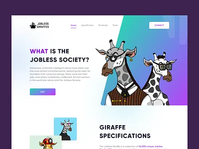 Jobless Giraffe - NFT landing page website agency website animal blue branding logo creative website digital marketing header homepage website landing landing page landingpage modern website nft web web design web page web site webdesign webpage website