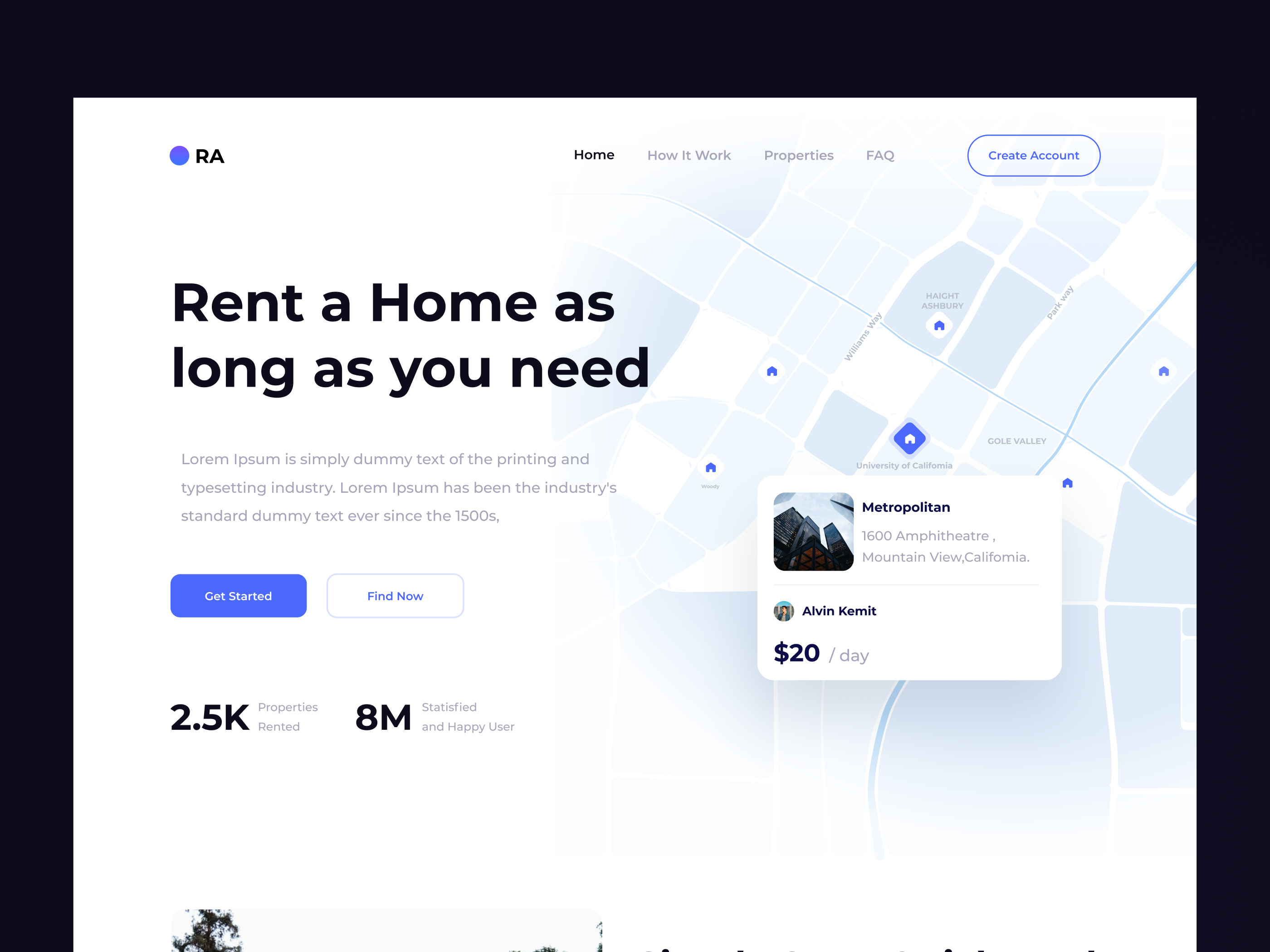 RA Estate - home renting website agency website blue branding logo clean creative website digital marketing homepage website landing landing page landingpage modern website popup realestate web web design web page web site webdesign webpage website