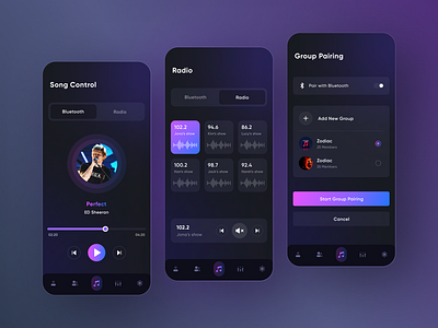 Fema Music - music app dark mode android android app design app app design app interface app ui design application design branding logo creative app dark ios iphone minimal app mobile mobile app mobile app design modern app music navigation purple