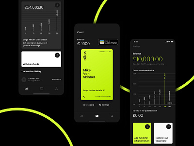 Dark themed banking and cryptocurrency app app banking cards cryptocurrency dark themed design fintech mobile money ui
