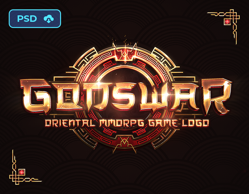 [DOWNL] GodsWar - Oriental Game Logo Template 🔥 branding design download game game logo la2 lineage2 logo metin2 mmorpg psd stylized template text effect