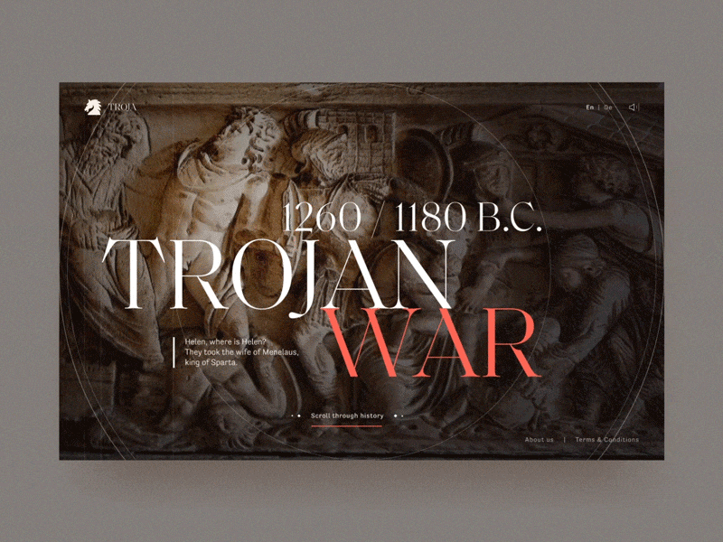 Troja 3D Journey 🐎⚔️ 3d blender bump map desktop focus history prototype scroll slider storytelling transition typography