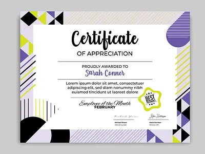 Abstract certificate template abstract appreciation certificate design employee minimal month template