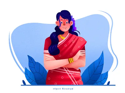 South Indian girl (Saree) 2024 illustration beautiful girl character design cute girl illustration saree girl tamil girl traditional saree trending illustration uiux design village girl