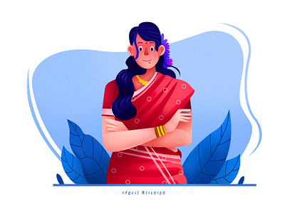 South Indian girl (Saree) 2024 illustration beautiful girl character design cute girl illustration saree girl tamil girl traditional saree trending illustration uiux design village girl