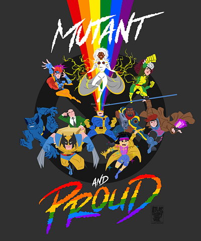 Mutant and Proud '92 by Atlas Talos apparel design clip studio paint comics gay pride graphic design hand lettering illustration marvel pride x men