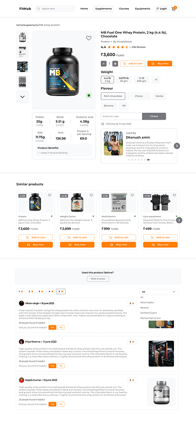 Gym Supplements buy page-ecommerce Website design buy page creative design ecommerce figma gym healtkart mussleblaze supplements supplements store ui ui page website design website page