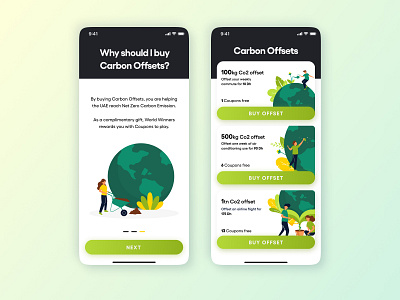 Lottery ticket buying through Carbon Offsets app carbon carbon emissions carbon footprint carbon neutral carbon offset cards climate change design earth green lottery lottery ticket mobile ui