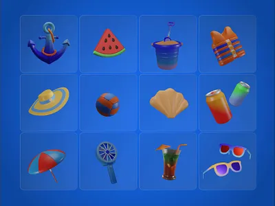 summer 3d icon pack 3d icons 3dmodeling beach beach icons blender c4d cinema 4d holiday icons illustration illustrations summer summer icons summer illustrations travel ui ux
