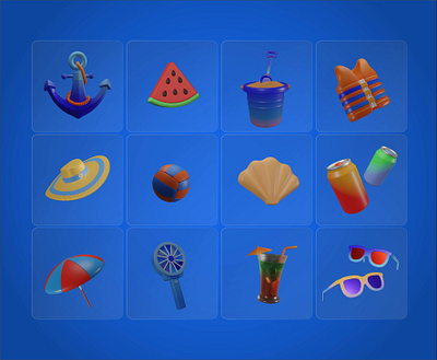 summer 3d icon pack 3d icons 3dmodeling beach beach icons blender c4d cinema 4d holiday icons illustration illustrations summer summer icons summer illustrations travel ui ux