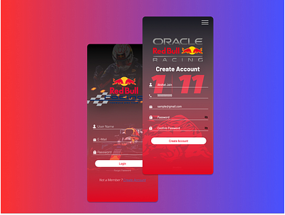 Create Account page , Redbull mobile 3d animation branding graphic design logo max mobile motion graphics redbull ui
