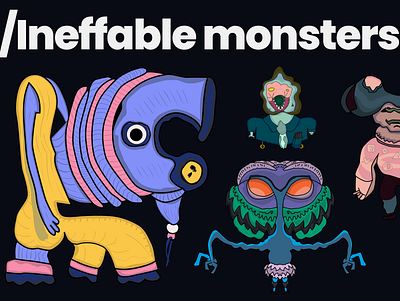 Characters: Ineffable monsters alien avatar cartoon cartoons characters crazy creatures crypto design drawn fantasy illustration illustrator ineffable monsters nft project skin strange vector