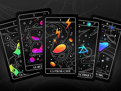 Swile Tarot Cards astral branding cards deck design gradient graphic design illustration linear art magic mystery tarot vector work