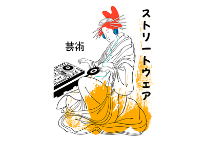 DJ Music Woman design illustration illustrator japanese streetwear tshirt tshirt art tshirt design tshirt designer