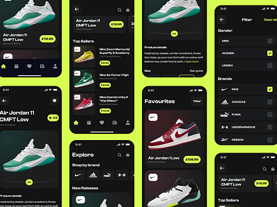 Nike Sneakers Shopping App - Dark Mode app design clean dark mode ecommerce figma ios app jordans mobile app modern nike nike app shopping app sneakers trainers ui ux